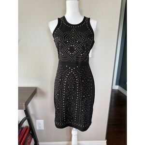 Nicole Gold Studded Black Sleeveless Dress Small